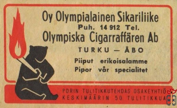 Oy Olympialainen Sikariliike Puh. 14 912 Tel. Olympiska Cigarraffaren