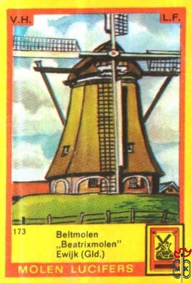 Beltmolen "Beatrixmolen" Ewijk (Gld.) Molen lucifers v.h. l.
