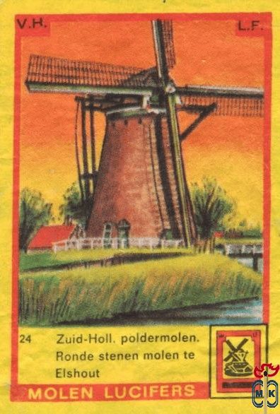 Zuid-Holl, poldermolen, Achtkantige molen te Elshout Molen lucifers v.