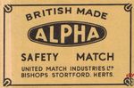 Alpha British made safety match united match industries Ltd bishops st