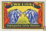 Two Lions Impregnated safety matches trade mark made in Yugoslavia