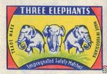 Three Elephants Impregnated safety matches trade mark made in Yugoslav