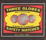 Three Globes safety matches made in Czechoslovakia 10 boxes of 35 matc